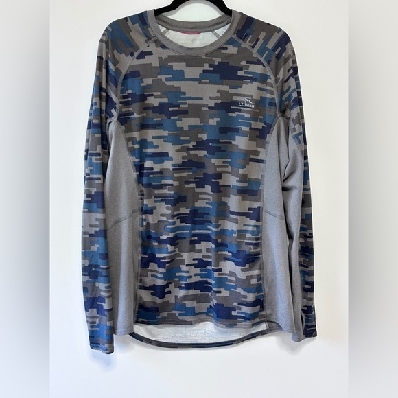 LL Bean Long Sleeve Men's XL Tall Henley Shirt Digital Camouflage Blue Gray - Picture 1 of 9